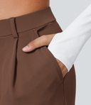 Halara Flex™ DayStretch High Waisted Pocket Straight Leg Work Pants - Autumn Chestnut